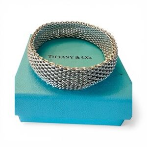 Tiffany & Co. Somerset Mesh Bangle Bracelet in Sterling Silver Size 7.25-7.5